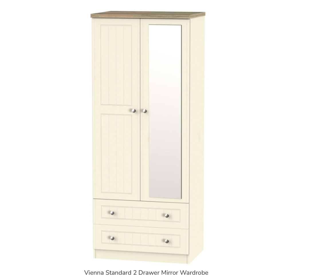 Vienna Standard 2 Drawer Mirror Wardrobe