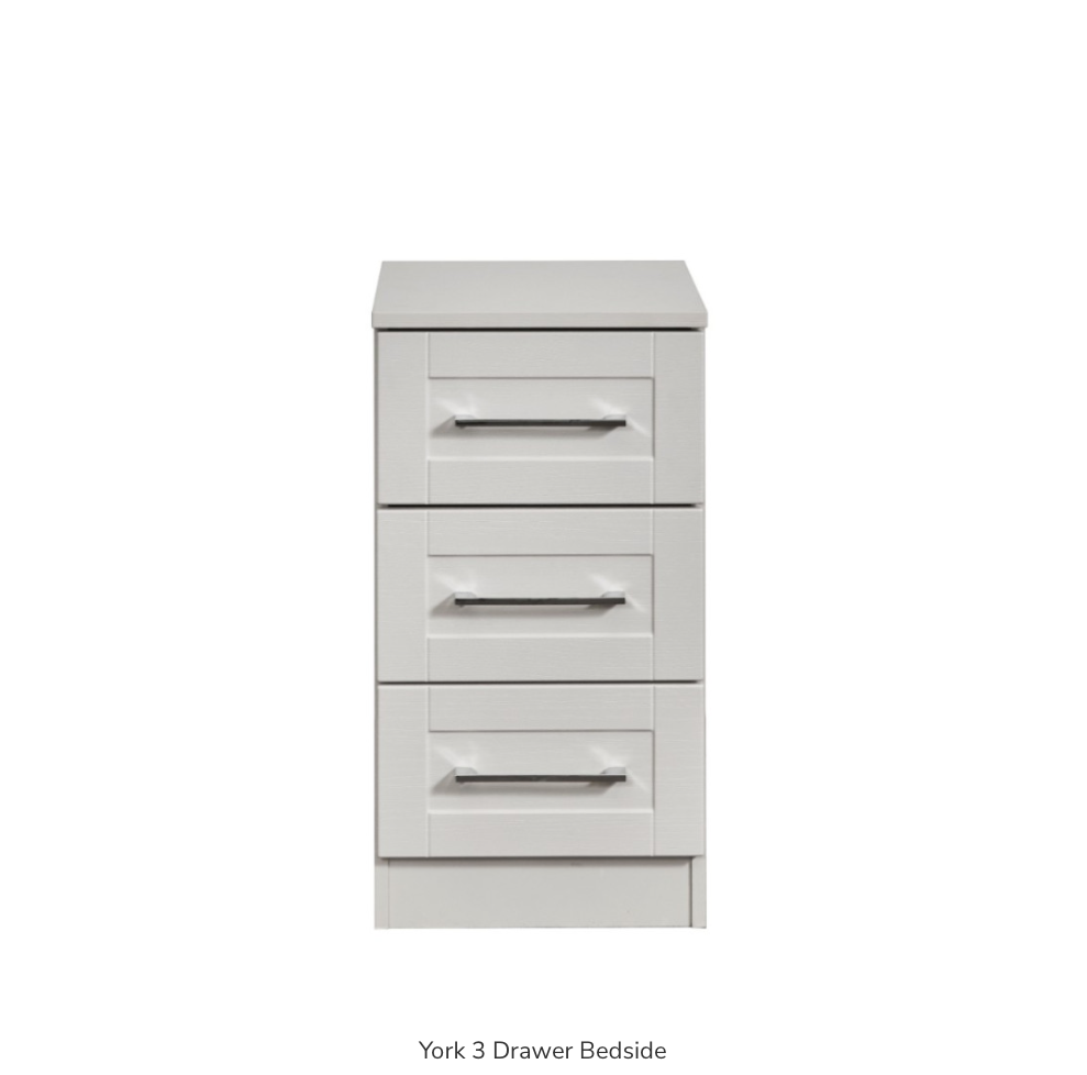 York 3 Drawer Bedside