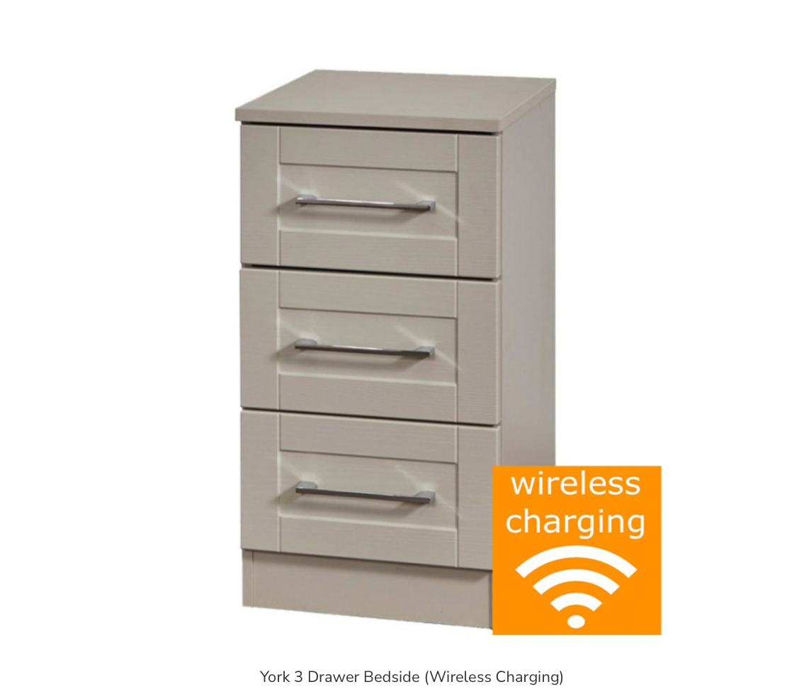 York 3 Drawer Bedside (Wireless Charging)