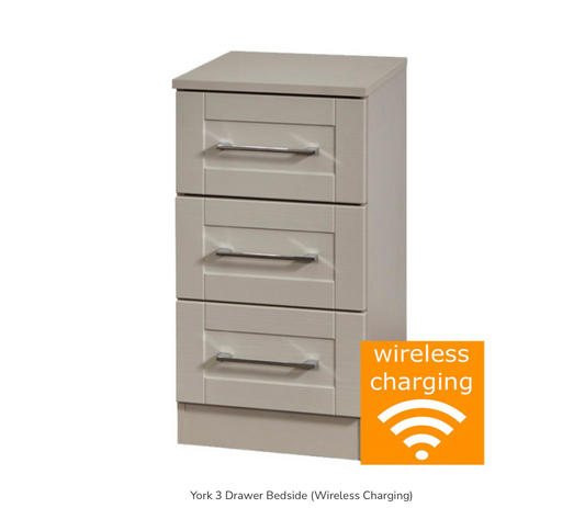 York 3 Drawer Bedside (Wireless Charging)