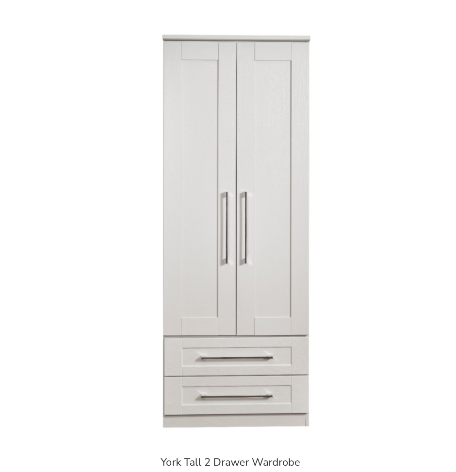 York Tall 2 Drawer Wardrobe
