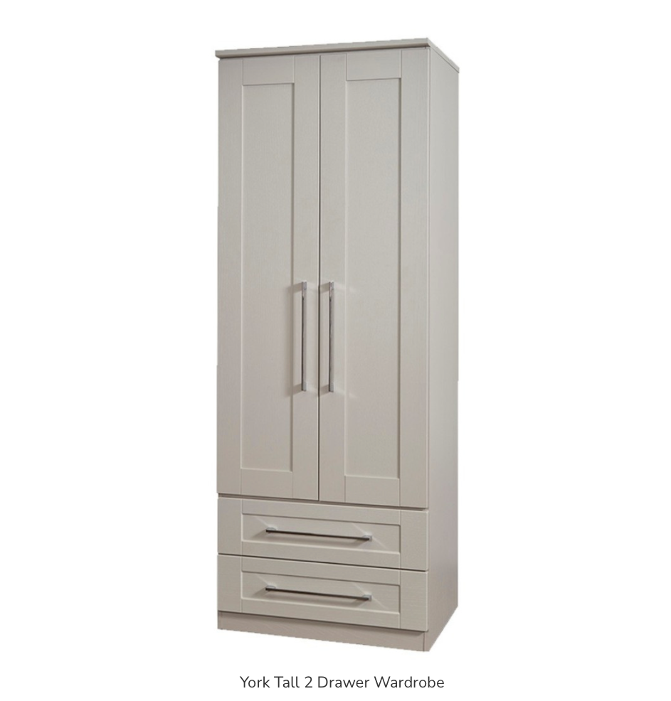 York Tall 2 Drawer Wardrobe