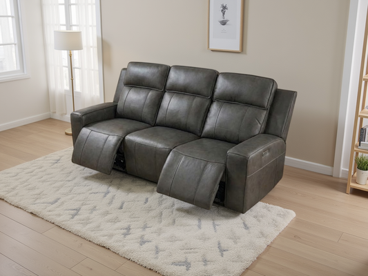 Barcelona Electric Recliner Sofa Grey 3 Seater