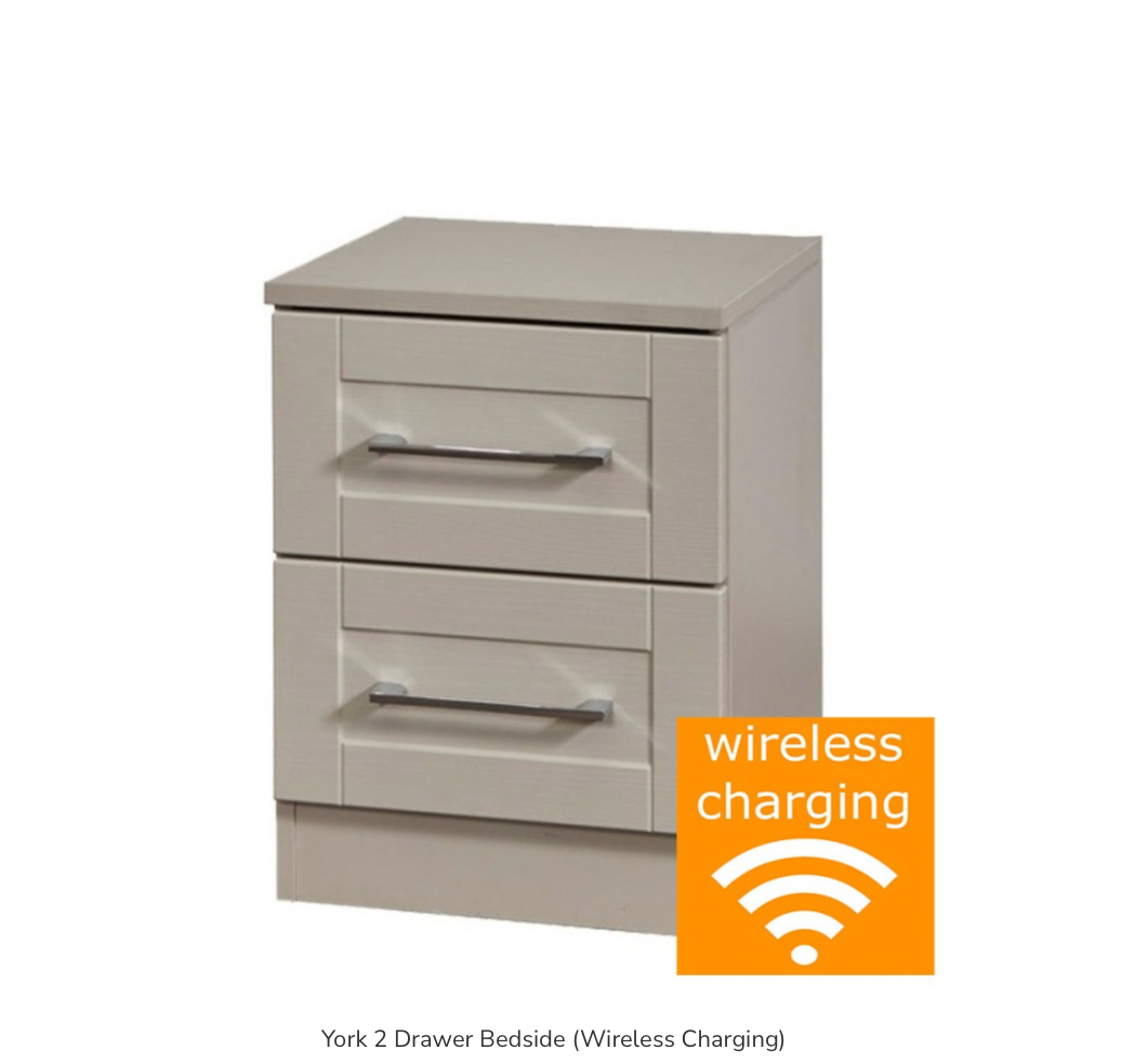 York 2 Drawer Bedside (Wireless Charging)