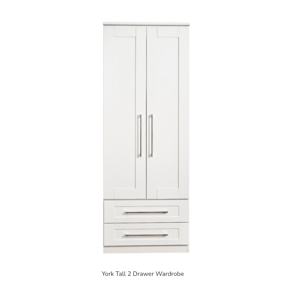 York Tall 2 Drawer Wardrobe